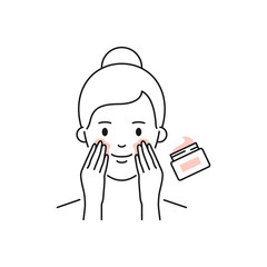Woman is applying facial cream vector icon