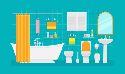 Ceramic bathroom interior. Vector illustration in flat style