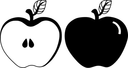 Apple Vector Black and White Fruit Silhouette Cartoon Illustration