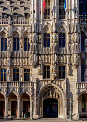 Obraz premium Town Hall at Grand Place, detailed view, UNESCO World Heritage Site, Brussels, Belgium