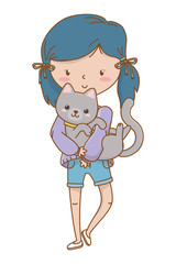 Girl with cat cartoon design
