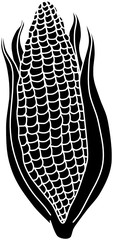 Corn Vector Vegetable Food Silhouette Cartoon Illustration Black and white