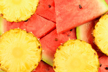 Pineapple and watermelon slices background.