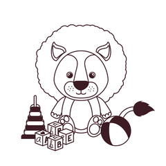 silhouette of cute lion for baby card on white background