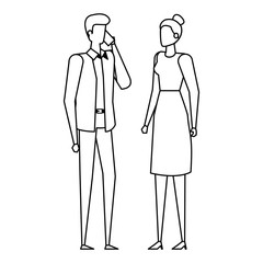 elegant young business couple using smartphone
