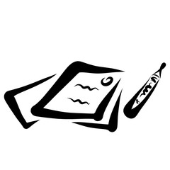 three sheets of paper with text and stamp, pencil