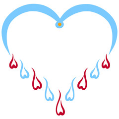 heart with abstract bird, blue and red drops