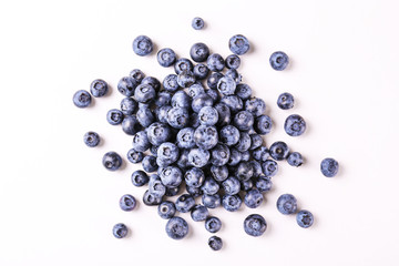 Perfectly ripe freshly picked local produce blueberries. Close up, copy space for text, top view, background. Healthy vegan snacks full of antioxidants. Seasonal summer berries.