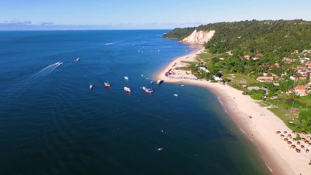 Aerial view of Gamboa beach in Morro de Sao Paulo, Bahia, Brazil