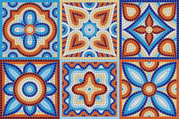 Ancient mosaic ceramic tile pattern. - obrazy, fototapety, plakaty