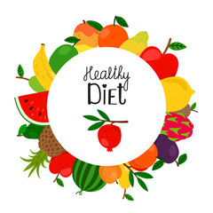 Doodle fruits collection. Healthy food vector banner template. Farm market background design