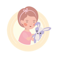 cute little kid playing with lovely animal