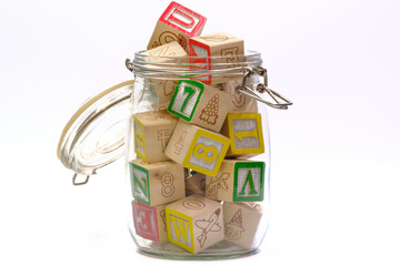 Stacks of colorful Alphabet wooden block for learning