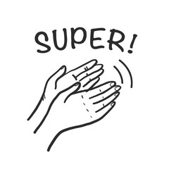 Vector illustration of applause hand drawn doodle human hands clapping isolated on white background. Good for web, prints, cards, banners, posters, placards, flayers design etc.