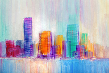 Fototapeta premium Abstract painting of urban skyscrapers.