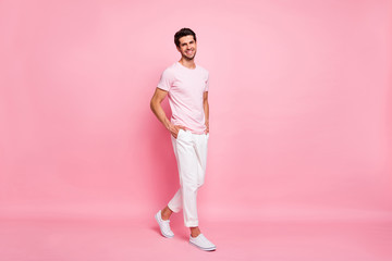 Full length body size view portrait of his he nice attractive lovely content cheerful cheery...