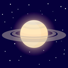 Planet Saturn. Cartoon vector illustration on the cosmic background.