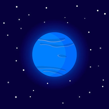 Planet Neptune. Cartoon vector illustration on the cosmic background.