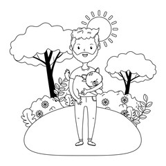 Boy with cat cartoon design