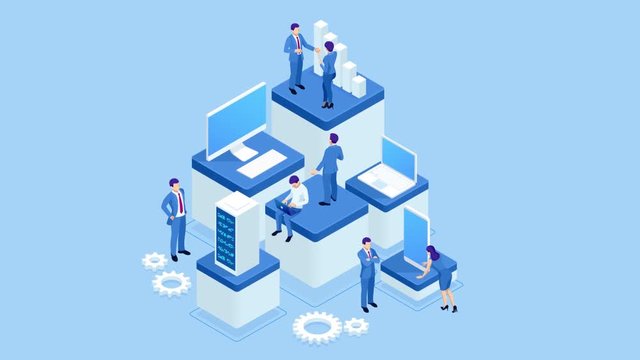 Isometric Expert team for Data Analysis, Business Statistic, Management, Consulting, Marketing. Advanced Analytics, Research, Audit, Demographics, AI, Planning, Management. HD Video.