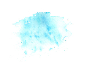Watercolor hand painted blue spot isolated on white background.