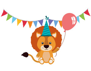 cute lion with helium balloon