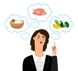 Dietology concept. Vector girl nutritionist and healthy food