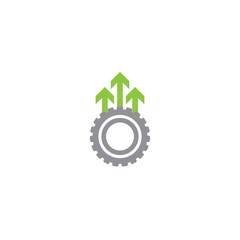 Gear and three green up arrows. icon isolated on white. Vector flat illustration for technology or innovation.