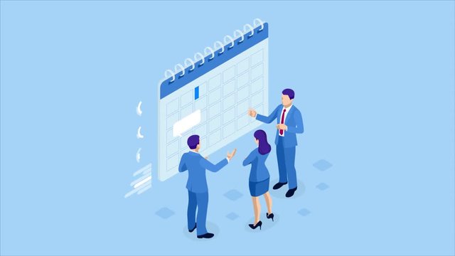 Isometric weekly schedule and calendar planner organization management. Online business workflow, time management, planning, task app, teamwork and meeting. HD Video.