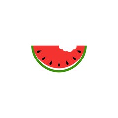 watermelon slice with red flesh and black seeds. Summer bright icon isolated on white.