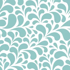 Fotobehang Turquoise Naadloze abstracte patroon met blauwe en turquoise druppels of bloemblaadjes op witte achtergrond.