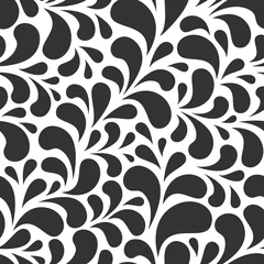 Tafelkleed Naadloze abstracte patroon met zwarte druppels of bloemblaadjes op witte achtergrond. © Ne Mariya