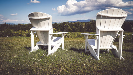 deux chaises blanches face à la nature 