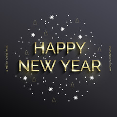 Golden text on gray background. Happy New Year