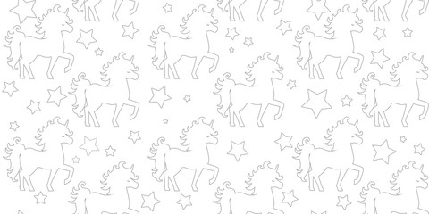 Vector seamless pattern silhouette unicorn isolated on white background