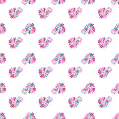 Fototapeta na wymiar Color pink artsy chamomily in boho style pattern background. Abstract vector backdrop.