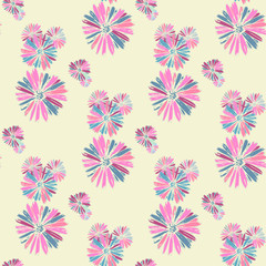 Color pink artsy chamomily in boho style pattern background. Abstract vector backdrop.