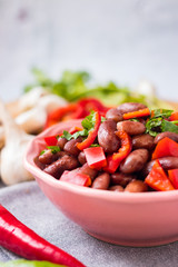 Lobio - Georgian traditional food with red beans, coriander, onion, capsicum and tomatoes.  
