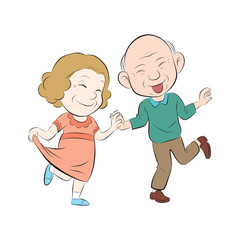 cartoon lover old couple hold hand together and smile vector illustration isolated