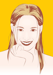 beauty girl face. face portrait fashion sketch. makeup vector illustration isolated cartoon hand drawn. pop art style.