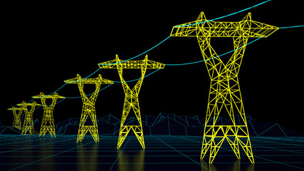 Power lines futuristic wire frame image