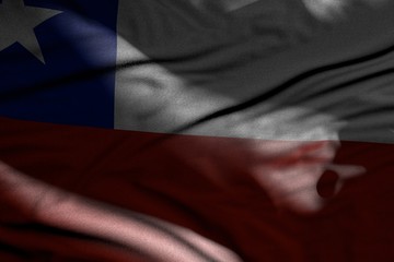 pretty image of dark Chile flag with folds lay in shadows with light spots on it - any holiday flag 3d illustration..