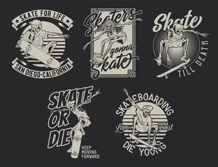 Fototapeta premium Vintage labels set. Hand drawn illustrations with lettering composition. Logotypes set. Monochrome illustrations.