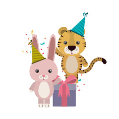 card of celebration with animals on white background