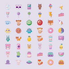 cute set icons style kawaii
