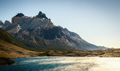 mountains in torres del paine national park in patagonia