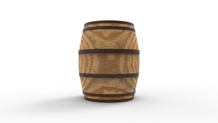 3d rendering of a wooden barrel isolated in studio background