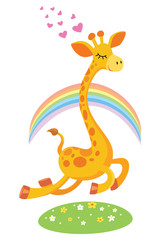Cheerful vector illustration with cute giraffe.