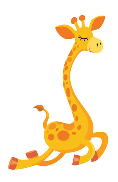 Cheerful giraffe isolated on white background. Vector illustration.