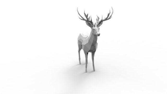 3d rendering of a polygon deer isolated in white studio background